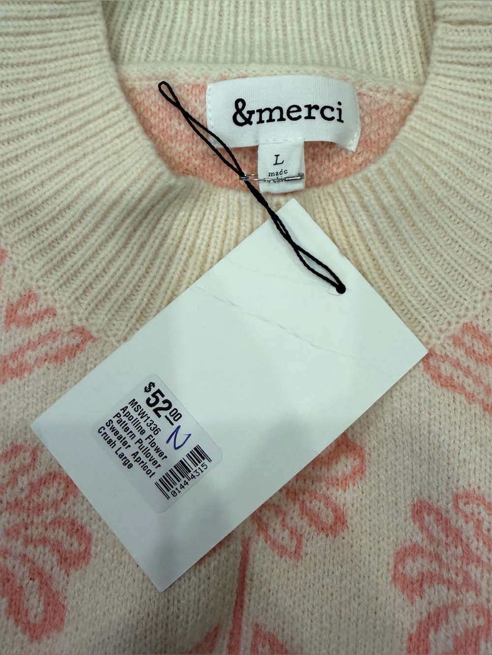 NEW &merci Women's Size L Apolline Floral Apricot Crush Knit Sweater Pink  Cream - Picture 7 of 12